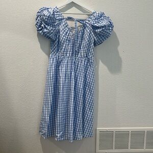 NWT Antonio Melani Blue Check size 10 midi dress with puff sleeves
